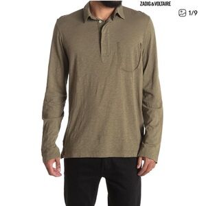 Zadig & Voltaire Togo Flame Overdyed Long Sleeve Polo Shirt Sz S